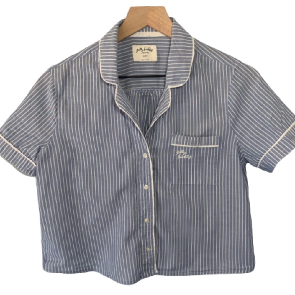 Hollister Gilly Hicks Blue Striped Collared Sleep Shirt - Size Small
